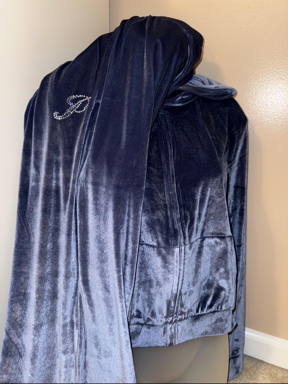 PINK Victoria's Secret Navy Velour Hoodie with Pants Set - Picture 2 of 3